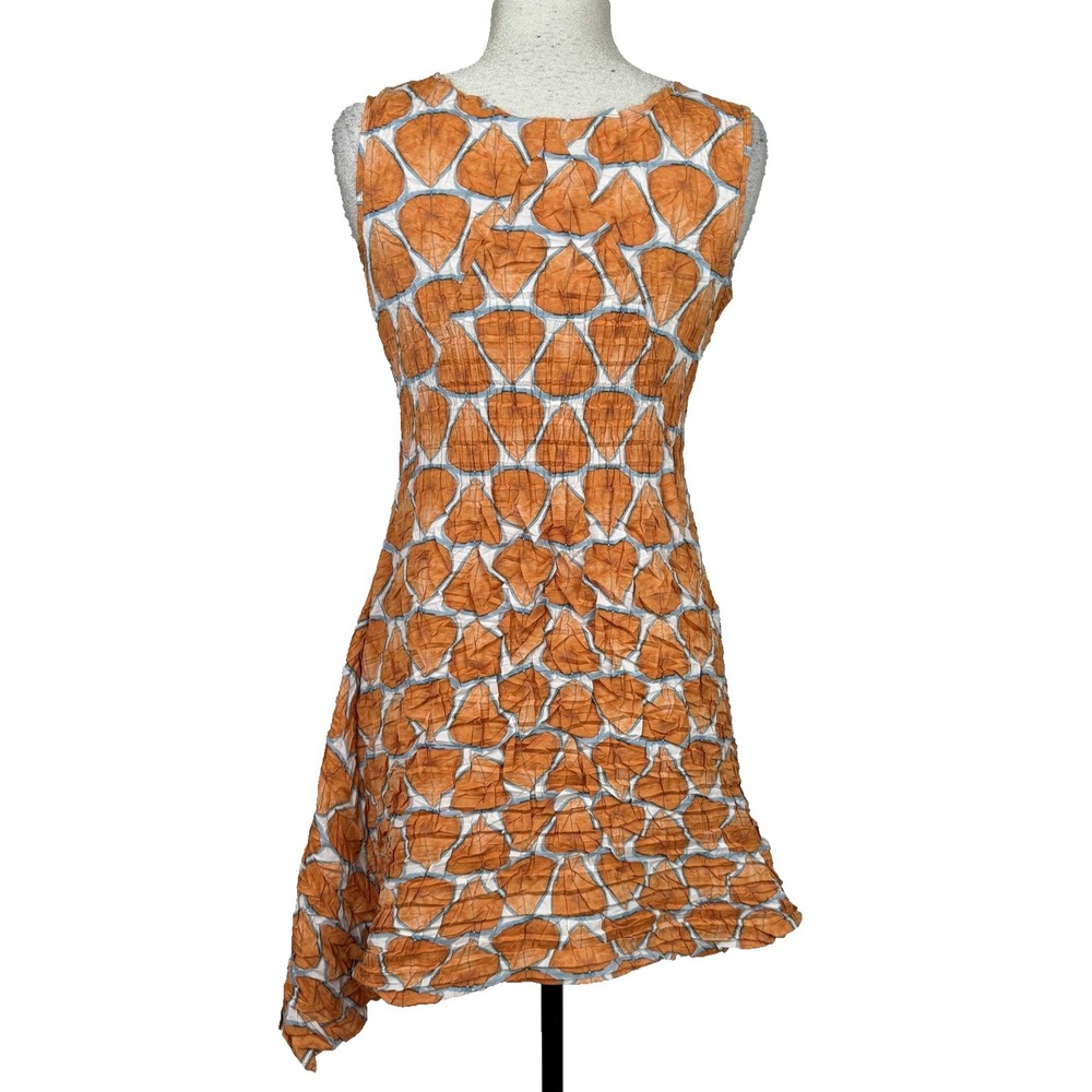 Babette Tunic Dress Womens XS Geometric Pleated Crinkle Artsy Asymmetric Hem